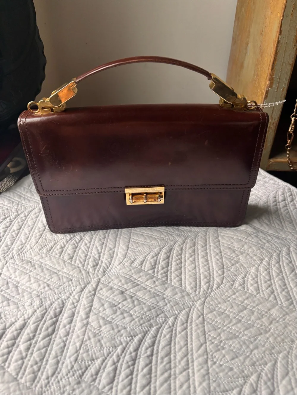 Classic Structured Leather Top-Handle Bag in Deep Brown